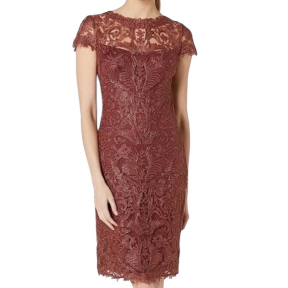 Tadashi Shoji Lace Burgundy Plum Midi Dress 6